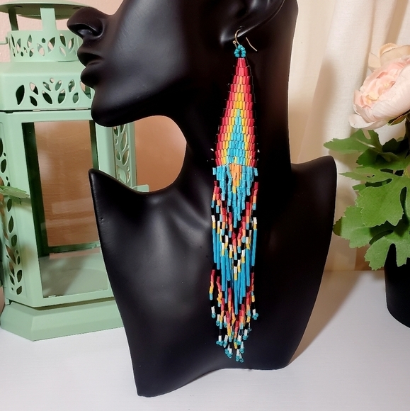 Jewelry - 𝅺kiss The Sky Blue Seed Bead Fringe Earrings